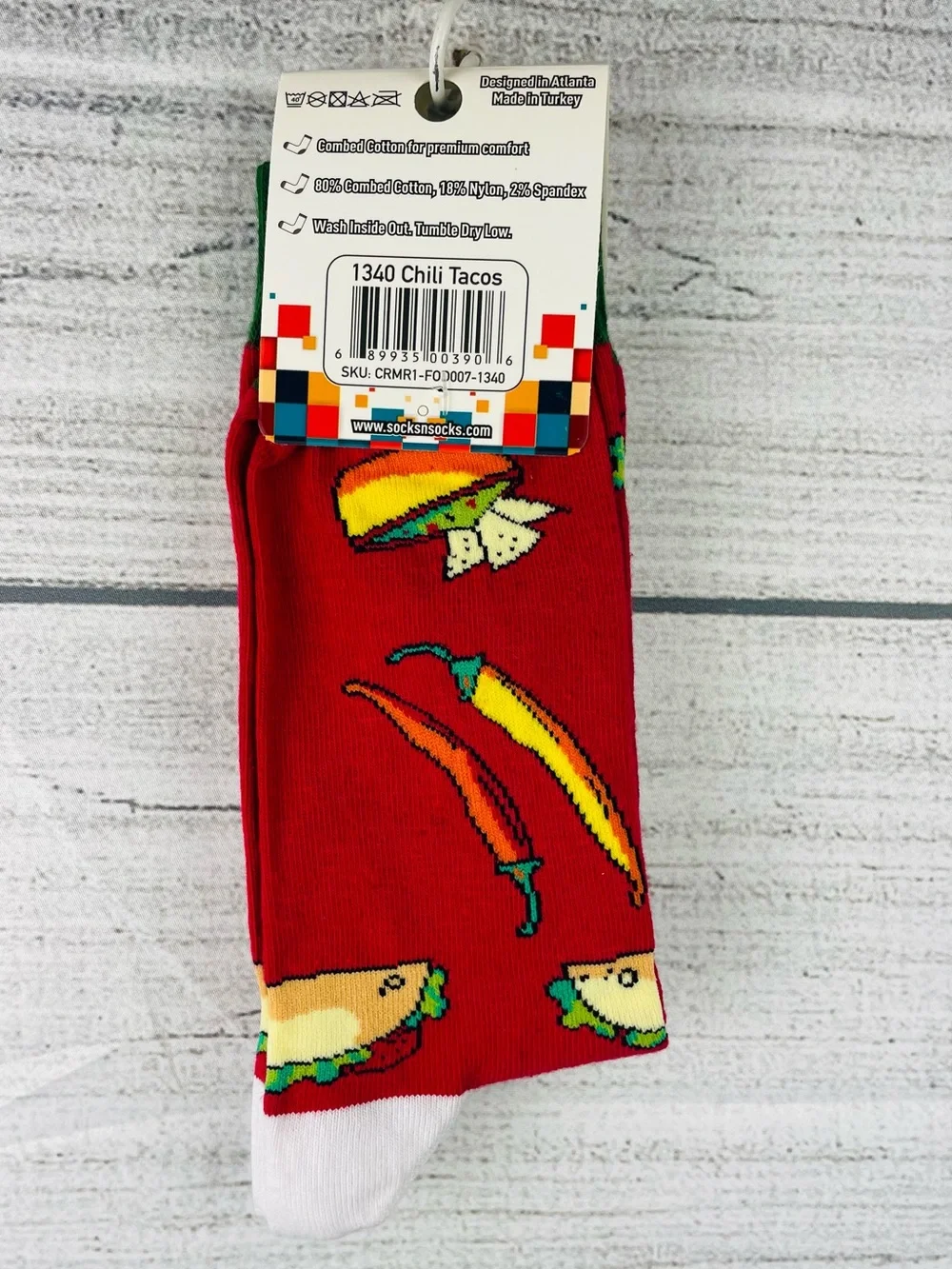 Socks n Socks Mens One Size Chili Tacos Food Theme Crew Socks - NEW